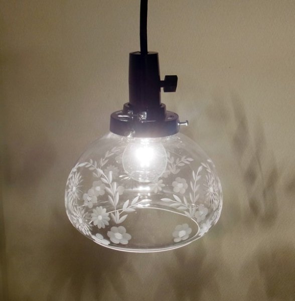 画像4: 盛り花切子ボンボリ型ペンダントライト クリア (4)