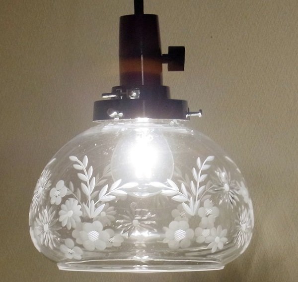 画像5: 盛り花切子ボンボリ型ペンダントライト クリア (5)