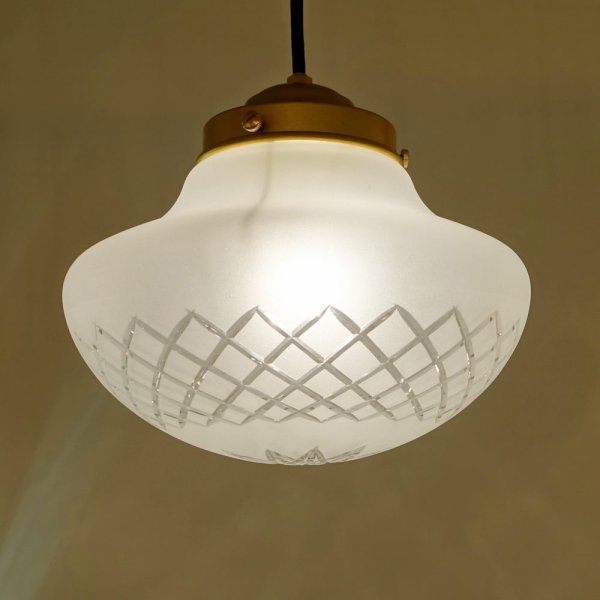 画像2: 切子矢来フロストイチョウ型ペンダントライトクリア (2)