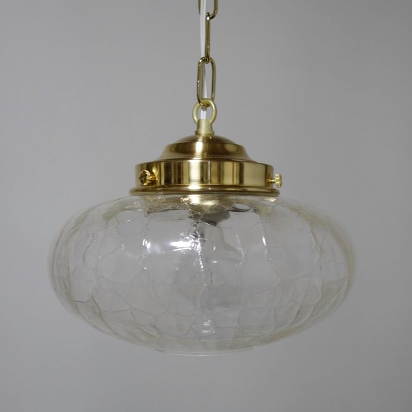 画像4: チェーン吊丸型ミカン型ペンダントライト 金色器具 ヒビクリア (4)