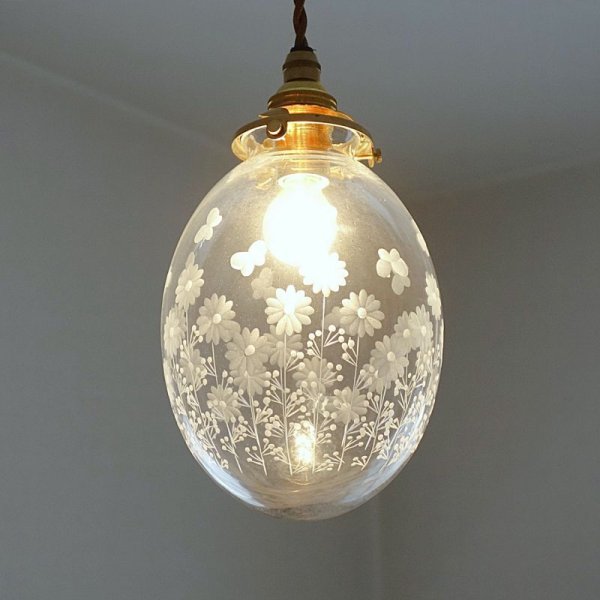 画像2: ポンポン花切子タマゴ型ペンダントライト (2)
