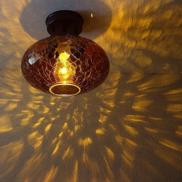 画像3: ミカン型 直付ライト 濃アンバーヒビ (3)