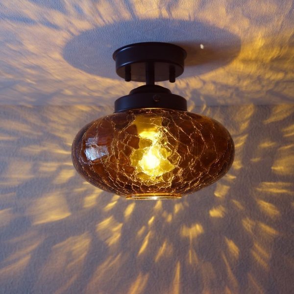 画像2: ミカン型 直付ライト 濃アンバーヒビ (2)