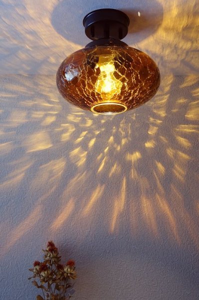 画像4: ミカン型 直付ライト 濃アンバーヒビ (4)