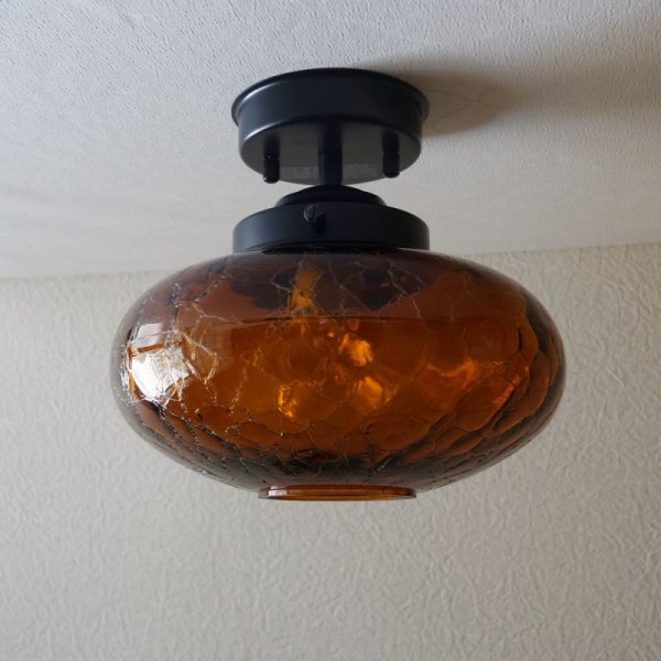 画像5: ミカン型 直付ライト 濃アンバーヒビ (5)