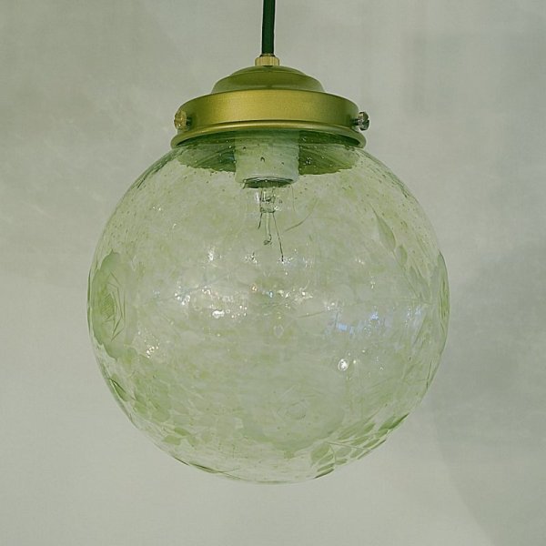 画像9: 限定品 バラ切子ペンダントライト グリーン泡200mm (9)