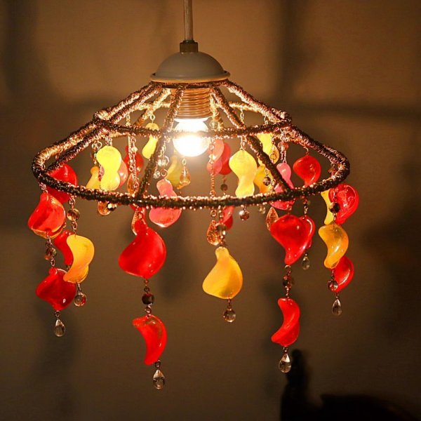 画像5: ワイヤーシェード ベネチアンガラスシャンデリア オレンジ　 (5)