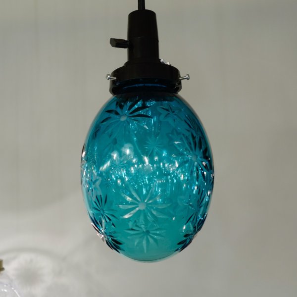 画像5: 限定品 菊花切子タマゴ型ペンダントライト グリーン (5)