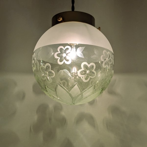 画像3: 限定品　丸花底菊花切子165ペンダントライト  グリーン (3)