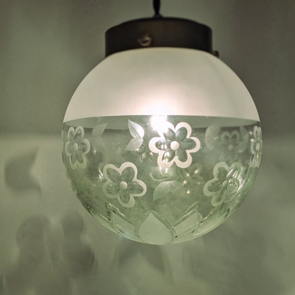 画像2: 限定品　丸花底菊花切子165ペンダントライト  グリーン (2)