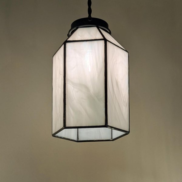 画像4: ステンドグラス　ペンダントライト六角A　乳白 (4)