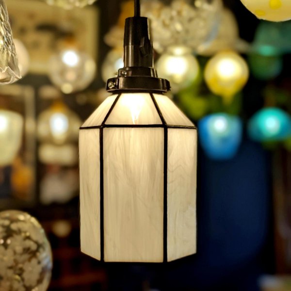 画像3: ステンドグラス　ペンダントライト六角A　乳白 (3)