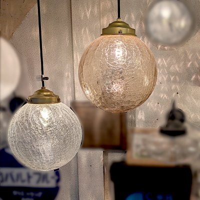 画像1: 丸型ペンダントライト250　アンバーヒビ