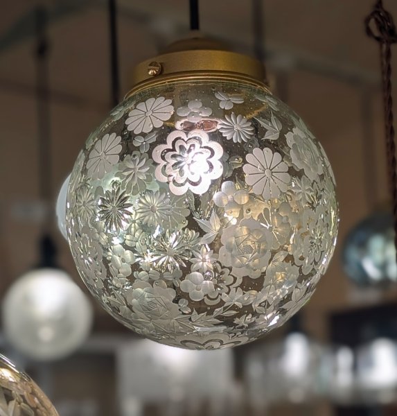 画像2: 限定品　花いっぱい切子ペンダントライト　グリーン泡200mm (2)