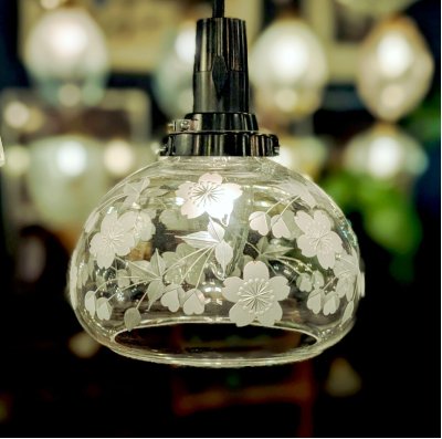 画像1: 桜切子ボンボリ型ペンダントライト　クリア