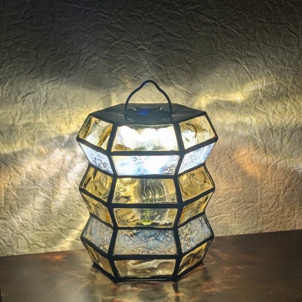 画像3: ステンドグラスランタンシェード アコーディオン アンバー ゴールゼロ用 (3)