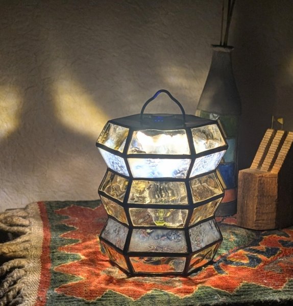 画像2: ステンドグラスランタンシェード アコーディオン アンバー ゴールゼロ用 (2)