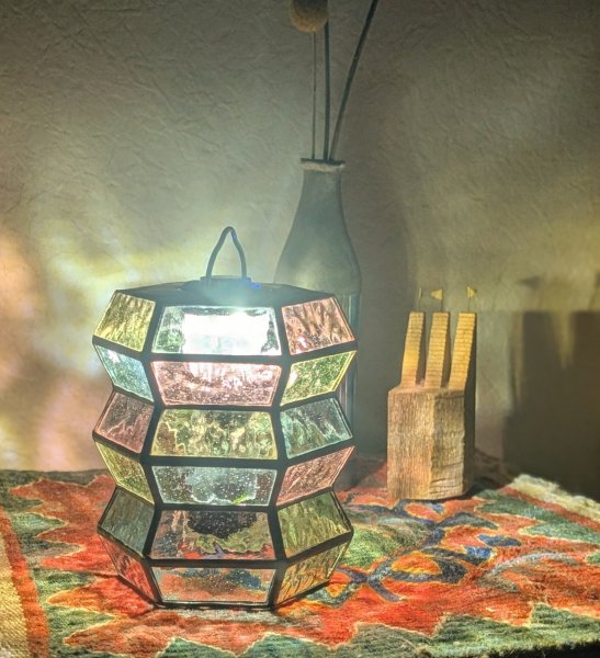 画像2: ステンドグラスランタンシェード アコーディオン アジサイ ゴールゼロ用 (2)