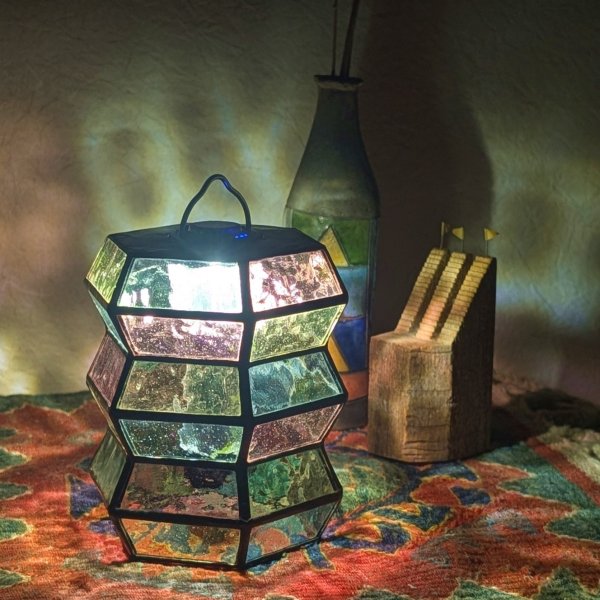 画像1: ステンドグラスランタンシェード アコーディオン アジサイ ゴールゼロ用 (1)